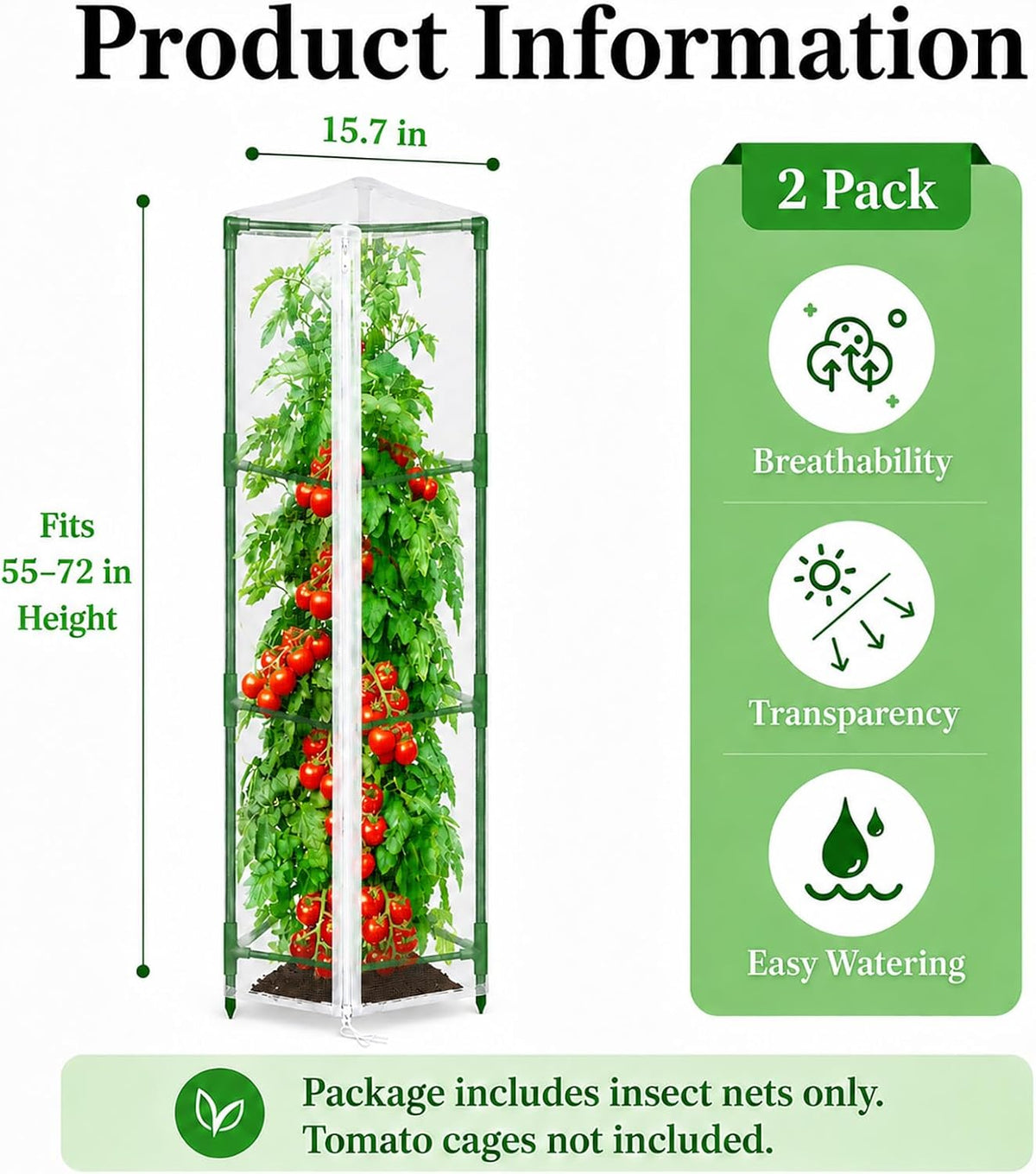 Garden Tomato Plant Cover Netting, Fits 40–55" Tomato Cages