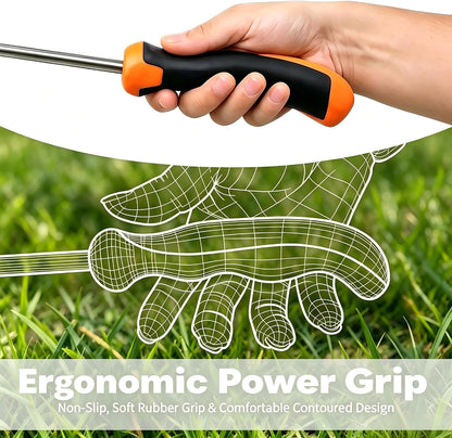 Dual Head 2-in-1 Hand Weed Puller, Heavy Duty Stainless Steel 4-Tine Weeding Tool, Ergonomic Non-Slip Deep Root Weed Remover for Dandelion Crabgrass Thistle, Lawn Yard Patio Flower Beds
