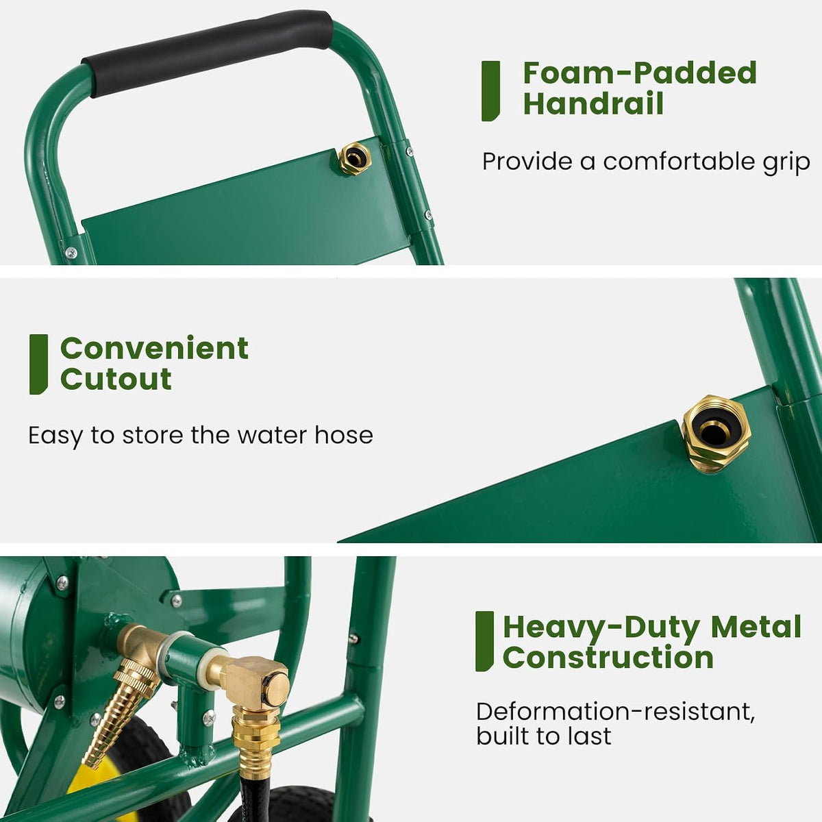 Garden Hose Reel Cart, 300ft 5/8" or 350ft 1/2", Heavy-Duty Metal Hose Cart w/4 Wheels, Storage Basket, Portable Water Hose Organizer for Yard Planting Lawn