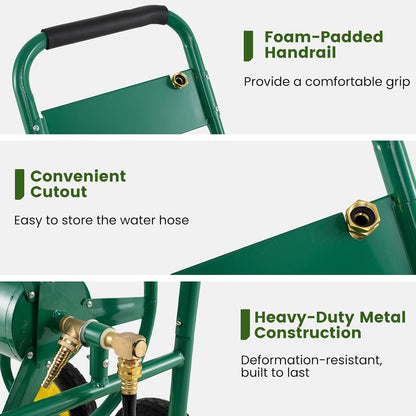 Garden Hose Reel Cart, 300ft 5/8" or 350ft 1/2", Heavy-Duty Metal Hose Cart w/4 Wheels, Storage Basket, Portable Water Hose Organizer for Yard Planting Lawn