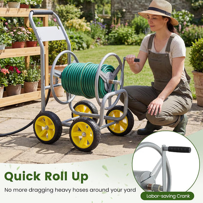 Garden Hose Reel Cart, 300ft 5/8" or 350ft 1/2", Heavy-Duty Metal Hose Cart w/4 Wheels, Storage Basket, Portable Water Hose Organizer for Yard Planting Lawn