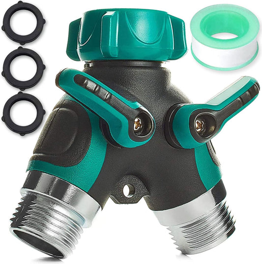 Garden Hose Splitter 2 Way Heavy Duty, Strong & Durable Garden Y Hose Splitter Connector Metal Body, Faucet Splitter, Hose Adapter, Water Tap Outdoor, Two Way Double Dual Hoses Splitter