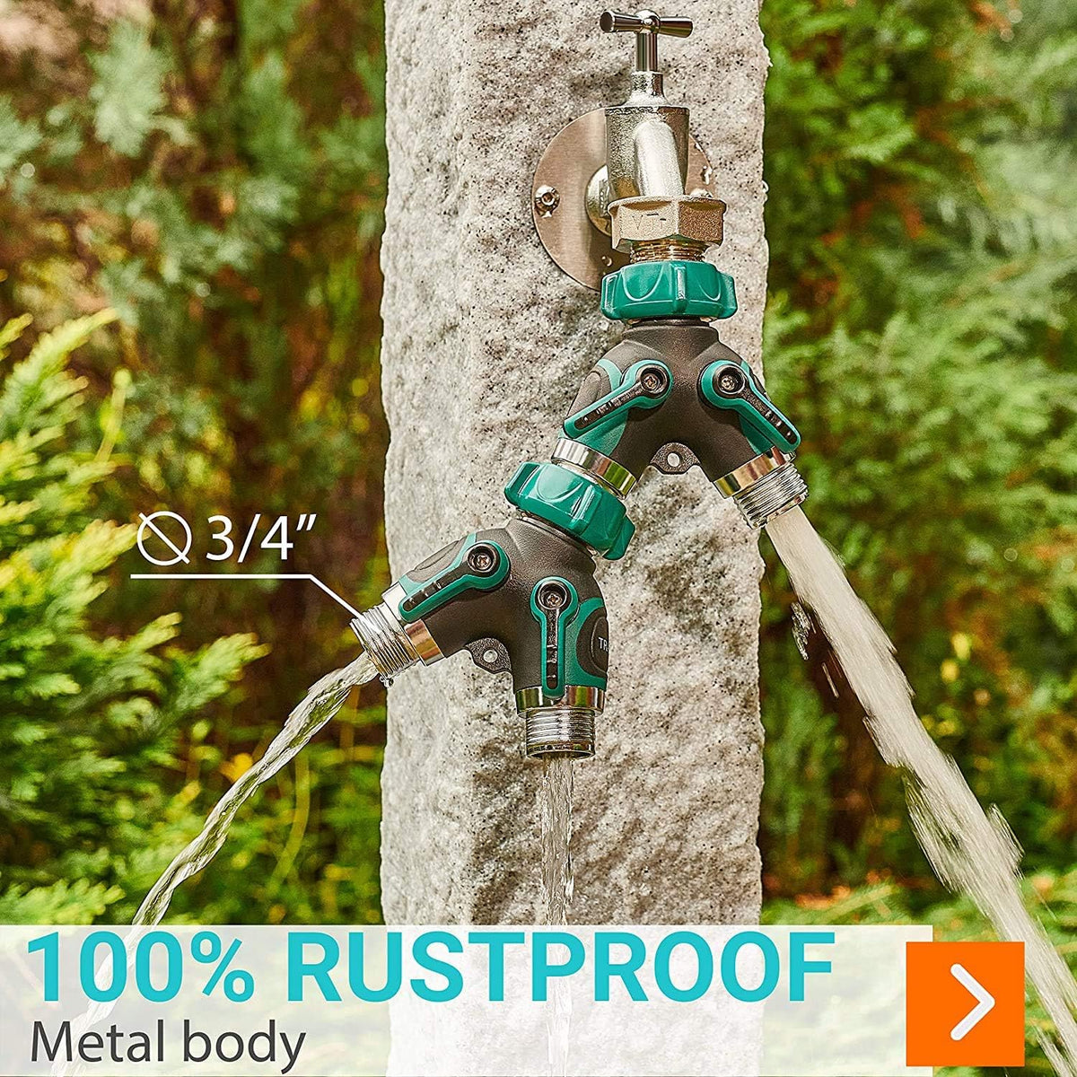 Garden Hose Splitter 2 Way Heavy Duty, Strong & Durable Garden Y Hose Splitter Connector Metal Body, Faucet Splitter, Hose Adapter, Water Tap Outdoor, Two Way Double Dual Hoses Splitter