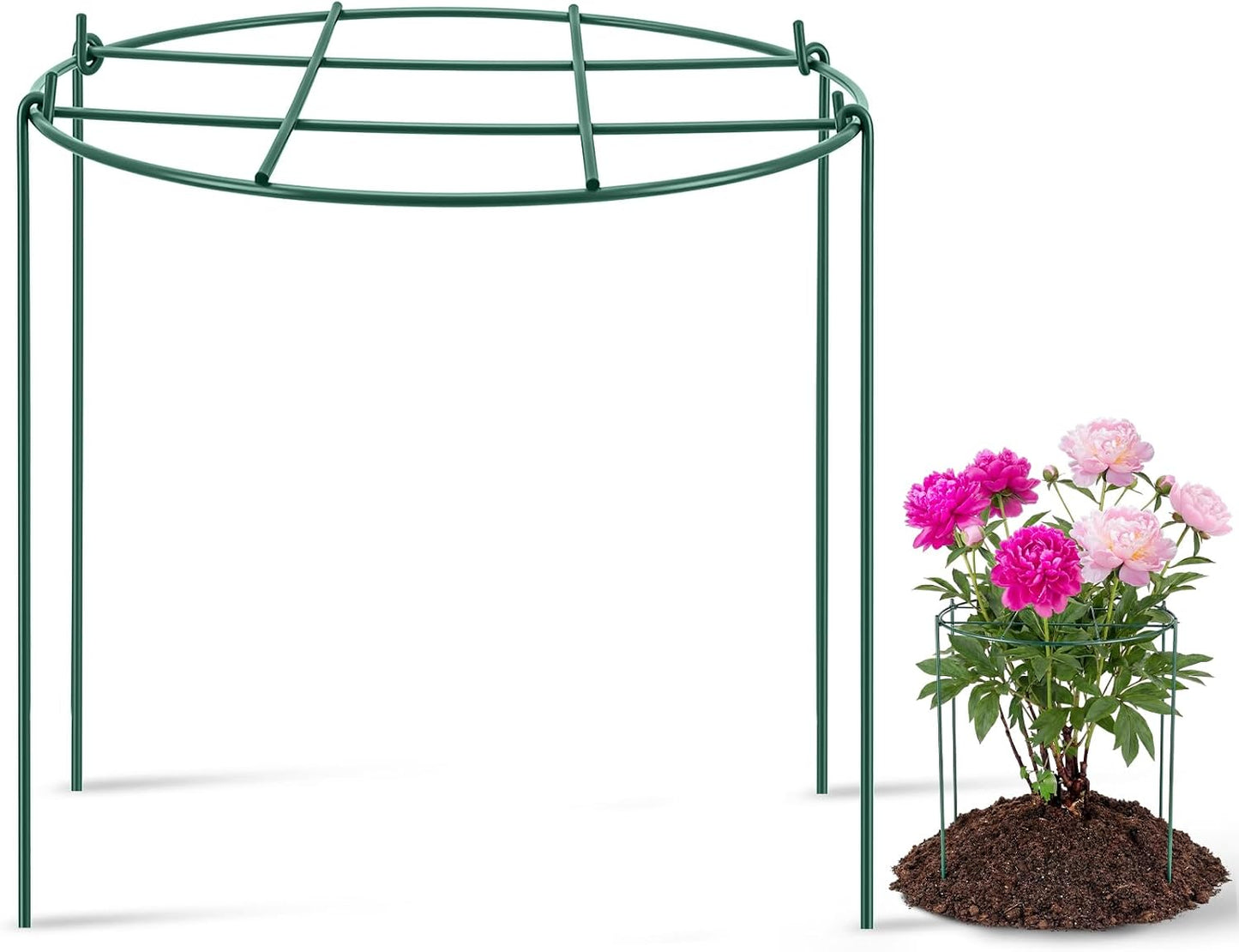 2 Pcs 24" H x 20" D Large Peony Cage and Support Grow Through Plant Supports Round Garden Flower Stake Plants Ring Hoop for Outdoor Floral Tomato Vegetable Improve Planting Success Rate