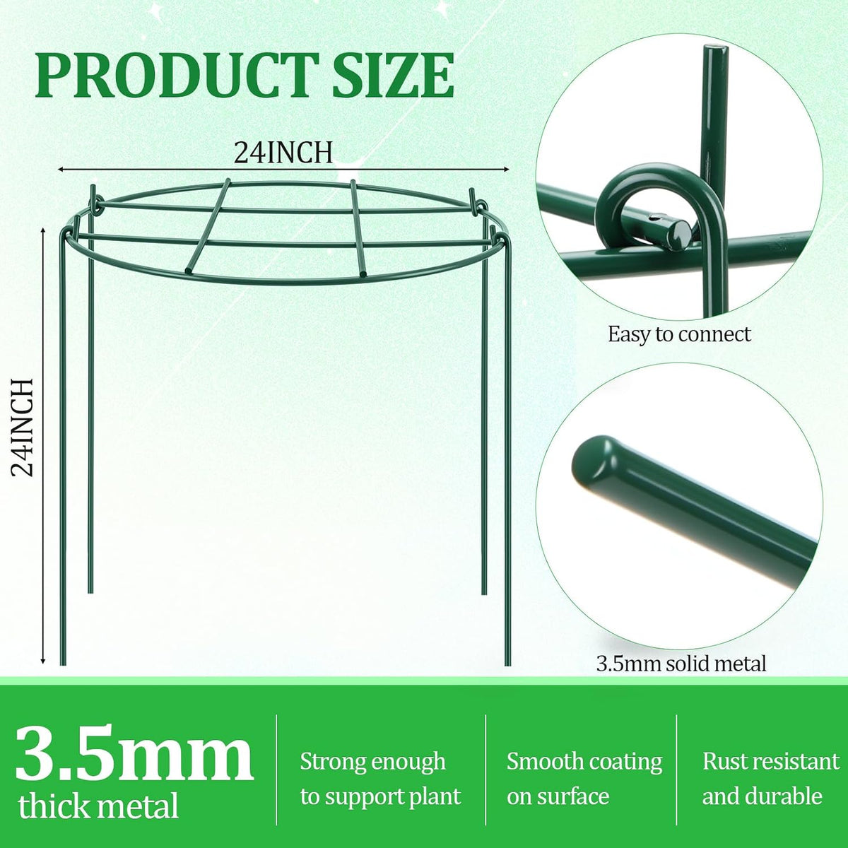 2 Pcs 24" H x 20" D Large Peony Cage and Support Grow Through Plant Supports Round Garden Flower Stake Plants Ring Hoop for Outdoor Floral Tomato Vegetable Improve Planting Success Rate