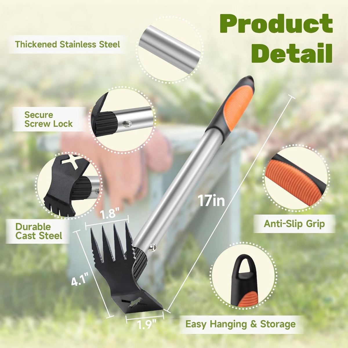 2 in 1 Manual Weeding Rake and Garden Hoe for Yard Lawn Patio Garden