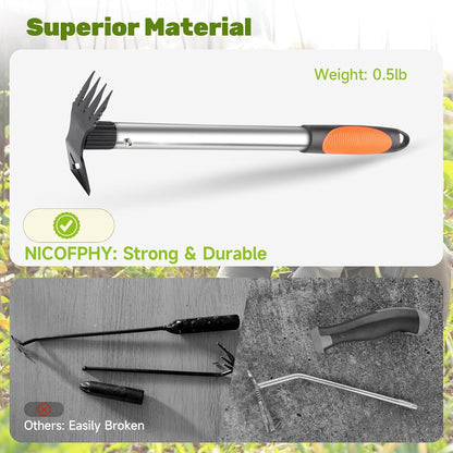 2 in 1 Manual Weeding Rake and Garden Hoe for Yard Lawn Patio Garden