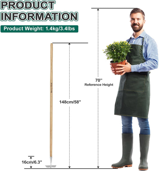 Flat Edge Hoe,58’’ Standing Weeding Tool with Wood Handle
