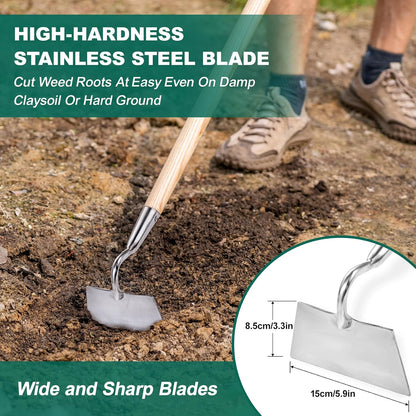 Flat Edge Hoe,58’’ Standing Weeding Tool with Wood Handle