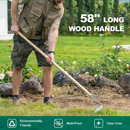 Flat Edge Hoe,58’’ Standing Weeding Tool with Wood Handle