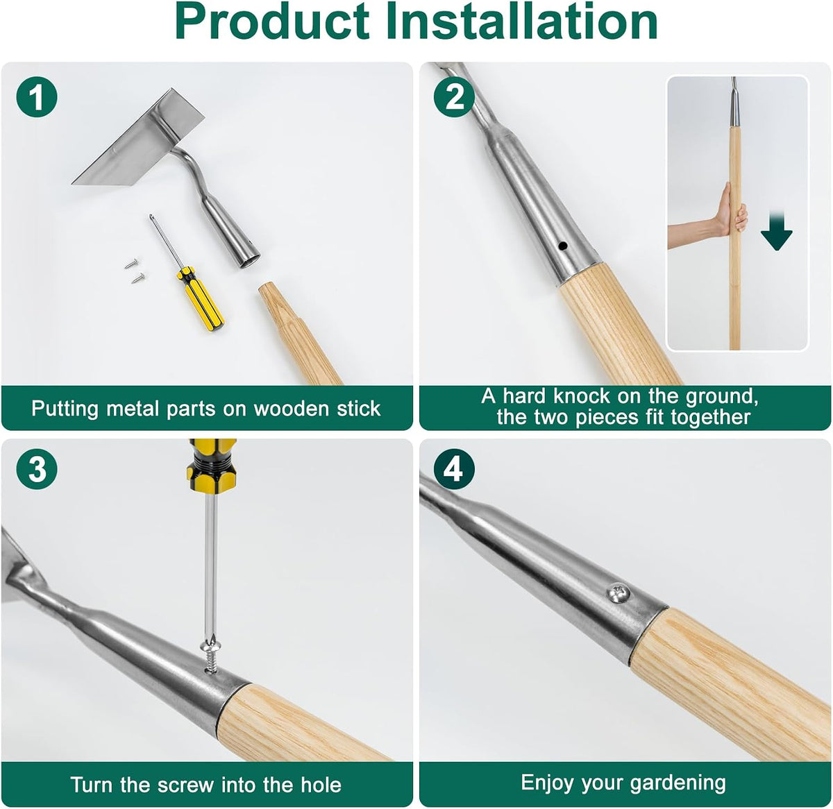 Flat Edge Hoe,58’’ Standing Weeding Tool with Wood Handle