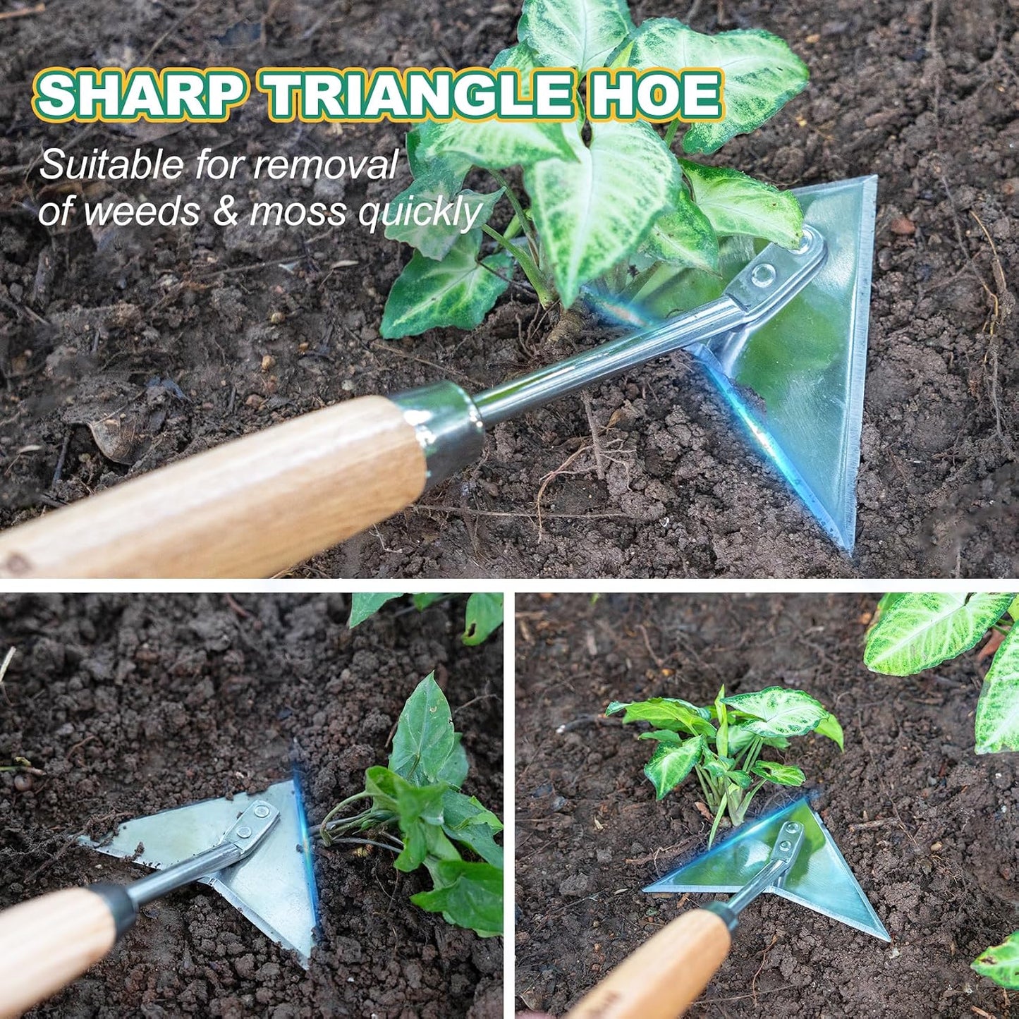 Flat Edge Hoe,58’’ Standing Weeding Tool with Wood Handle
