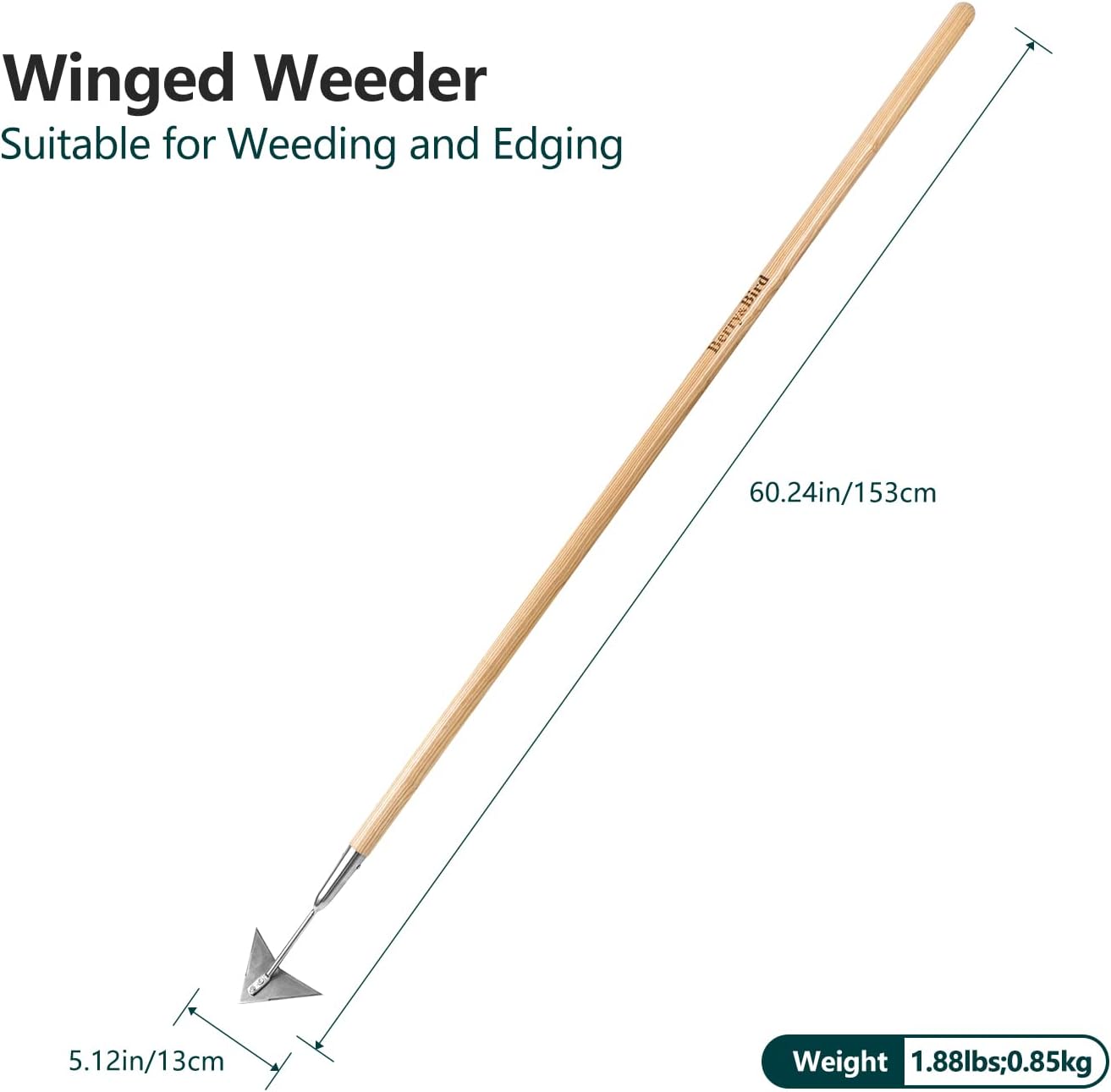 Flat Edge Hoe,58’’ Standing Weeding Tool with Wood Handle