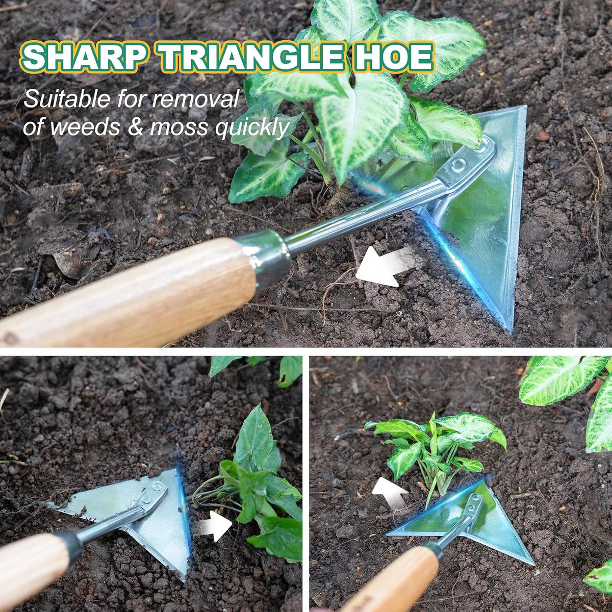 Flat Edge Hoe,58’’ Standing Weeding Tool with Wood Handle