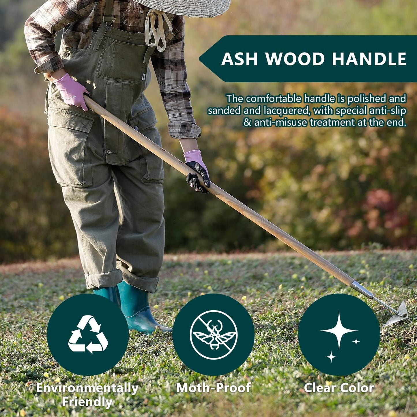Flat Edge Hoe,58’’ Standing Weeding Tool with Wood Handle