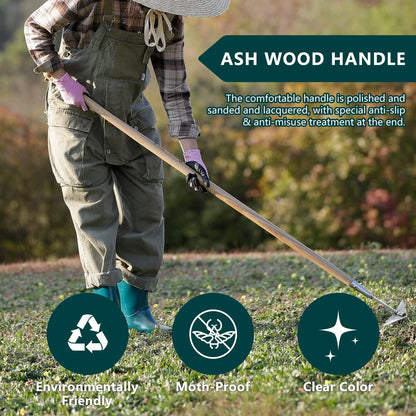 Flat Edge Hoe,58’’ Standing Weeding Tool with Wood Handle