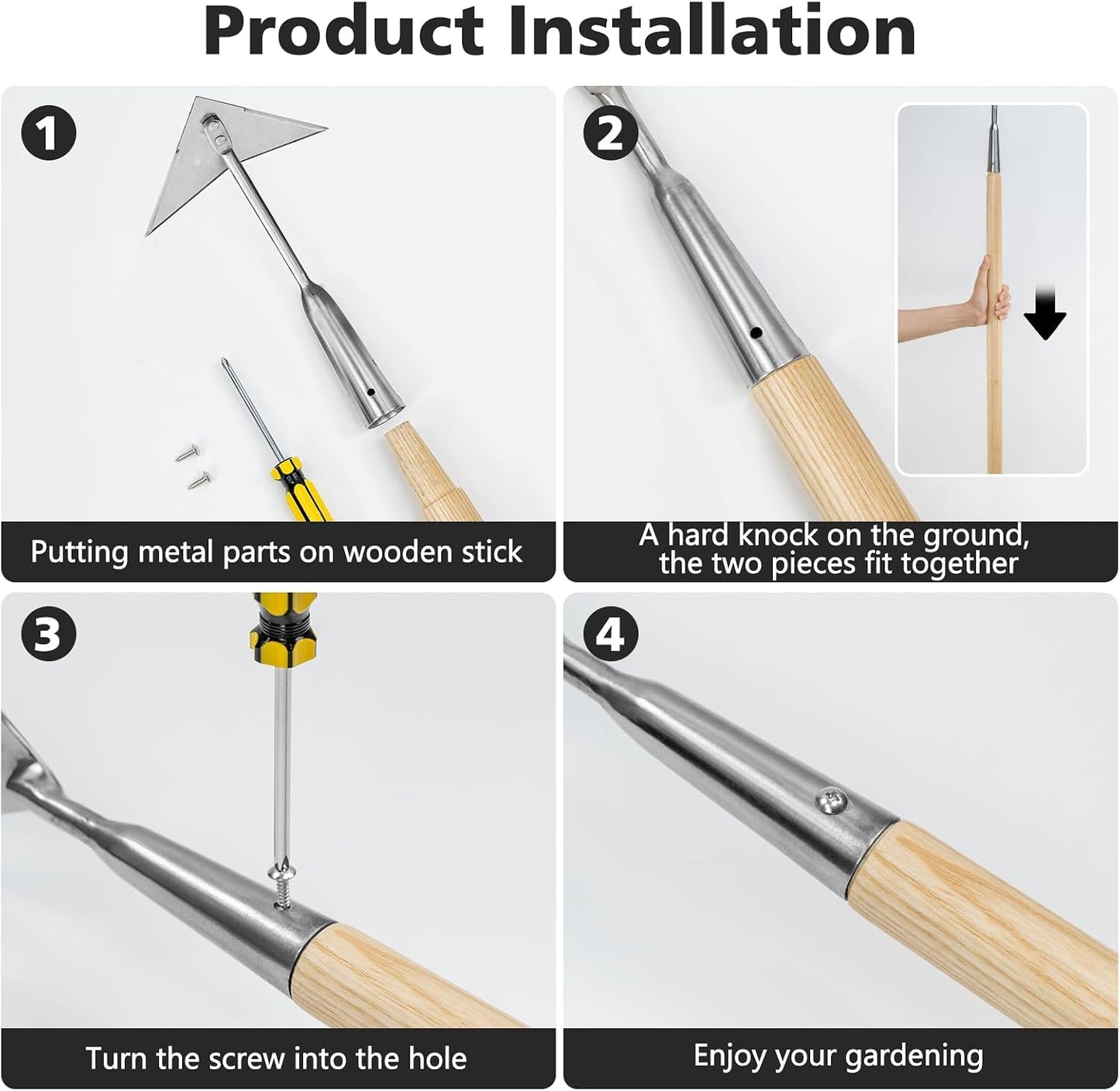 Flat Edge Hoe,58’’ Standing Weeding Tool with Wood Handle