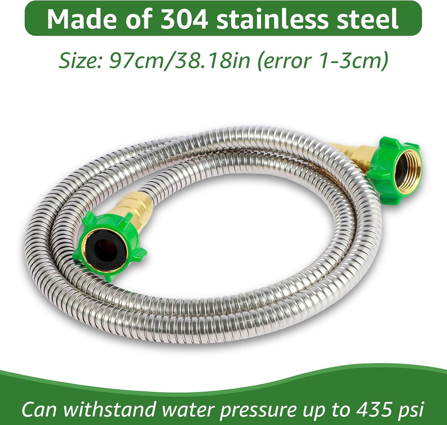 Short Garden Hose, 3/5 Feet Heavy Duty Stainless Steel Water Hose, Flexible Outdoor Garden Hose, Garden Leader Hose Lightweight Leader Hose Extension for Rv, Small Garden, Yard (3 Feet)