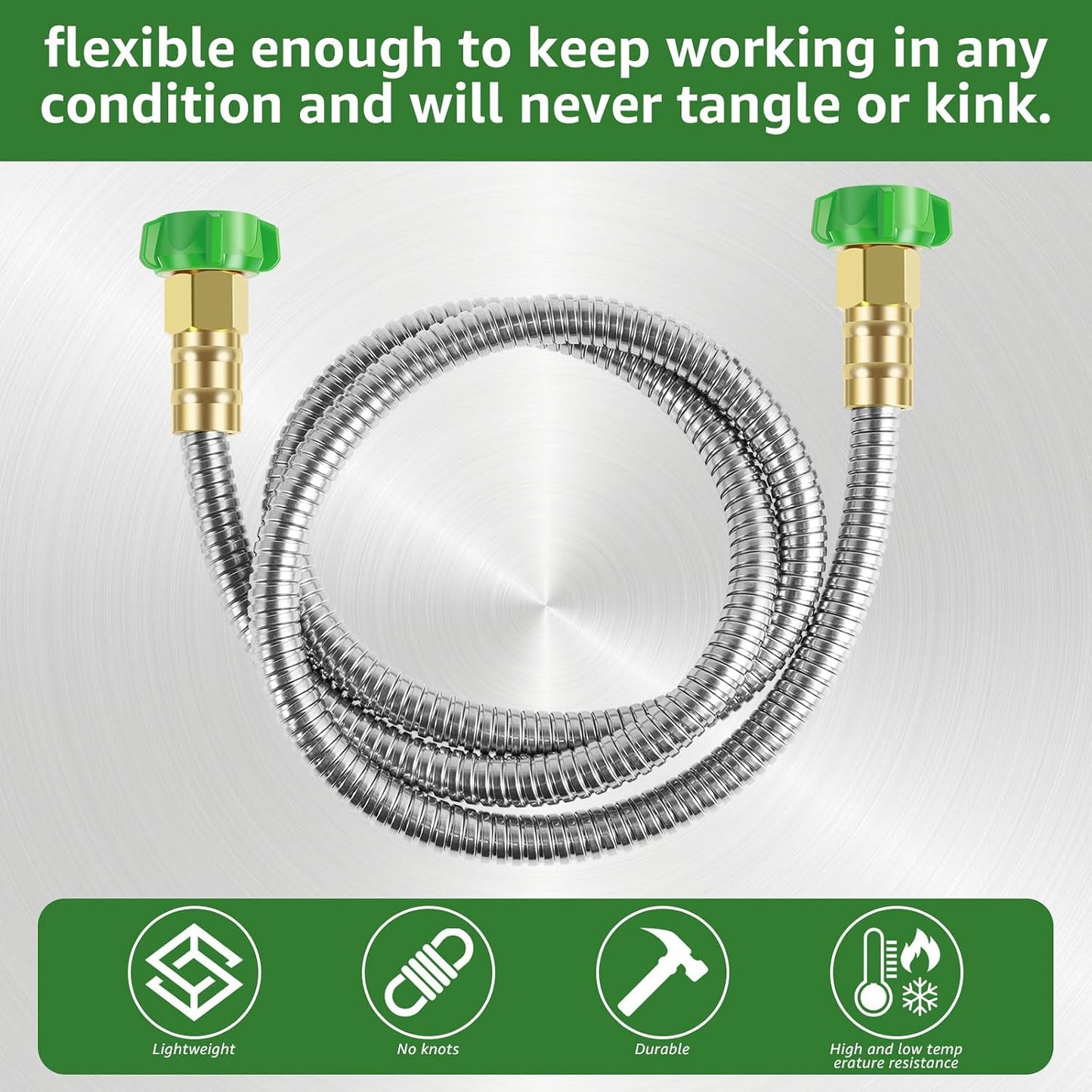 Short Garden Hose, 3/5 Feet Heavy Duty Stainless Steel Water Hose, Flexible Outdoor Garden Hose, Garden Leader Hose Lightweight Leader Hose Extension for Rv, Small Garden, Yard (3 Feet)