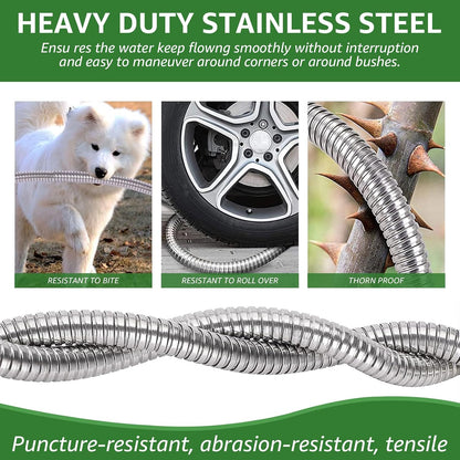 Short Garden Hose, 3/5 Feet Heavy Duty Stainless Steel Water Hose, Flexible Outdoor Garden Hose, Garden Leader Hose Lightweight Leader Hose Extension for Rv, Small Garden, Yard (3 Feet)