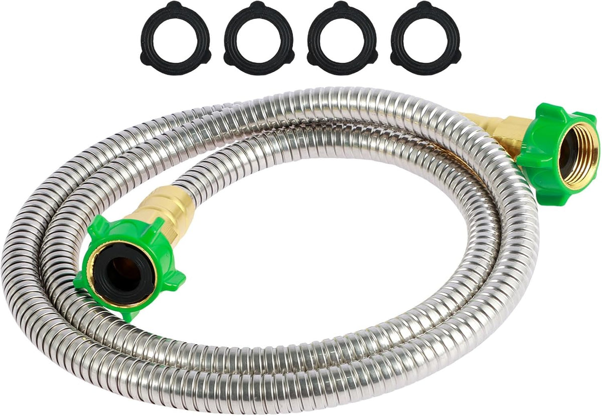 Short Garden Hose, 3/5 Feet Heavy Duty Stainless Steel Water Hose, Flexible Outdoor Garden Hose, Garden Leader Hose Lightweight Leader Hose Extension for Rv, Small Garden, Yard (3 Feet)