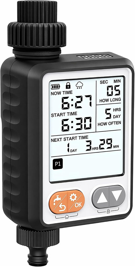Programmable Water Timer for Garden Hose,10 Independent Watering Programs,Digital Sprinkler Timer with Rain Delay,Large LCD Display,Suitable for lawns, courtyards,and Vegetable Gardens