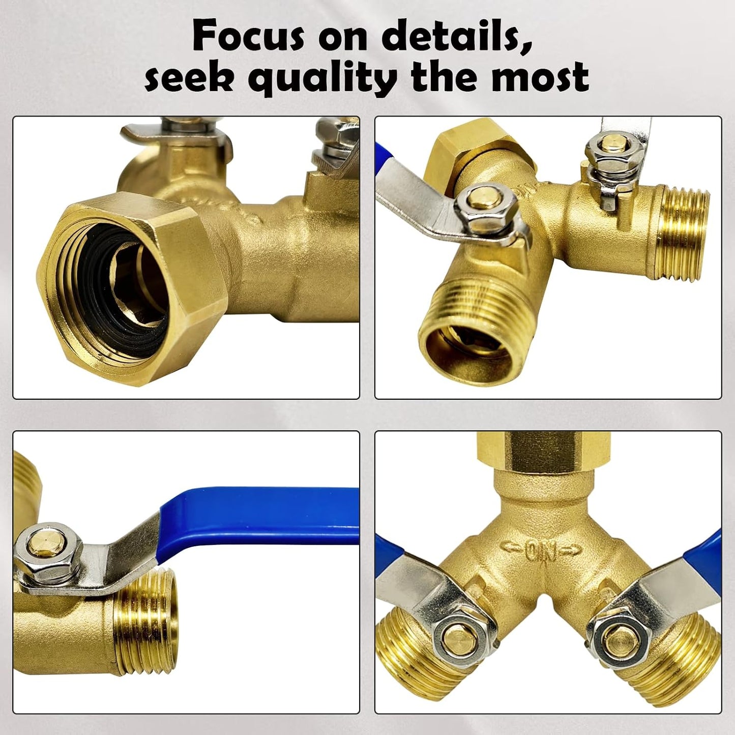 Brass Garden Hose Splitter 2 Way Heavy Duty，with 304 Stainless Steel Long Handle，Brass Y Valve Water Garden Hose Adapter 2 Way Y Valve 3/4" GHT Thread