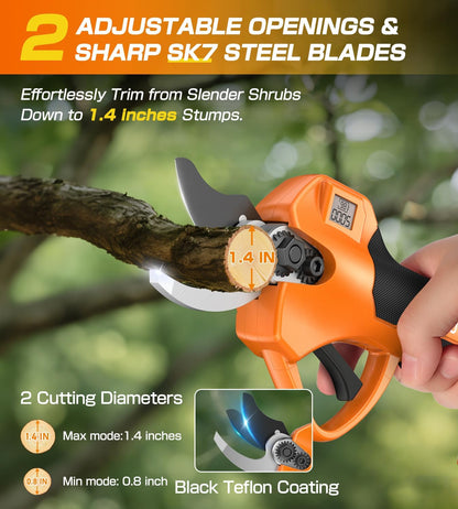 Electric Pruning Shears, Cordless Pruning Shears 1000W Brushless Power Shears 1.4'' Diameter Electric Pruner with LCD Display 2 * 2Ah Battery Pruning Shear Gift for Men Dad Husband Fathers Gardener