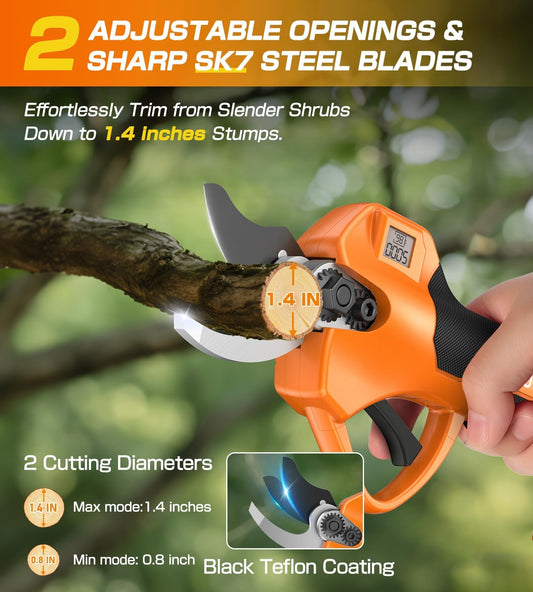 Electric Pruning Shears, Cordless Pruning Shears 1000W Brushless Power Shears 1.4'' Diameter Electric Pruner with LCD Display 2 * 2Ah Battery Pruning Shear Gift for Men Dad Husband Fathers Gardener