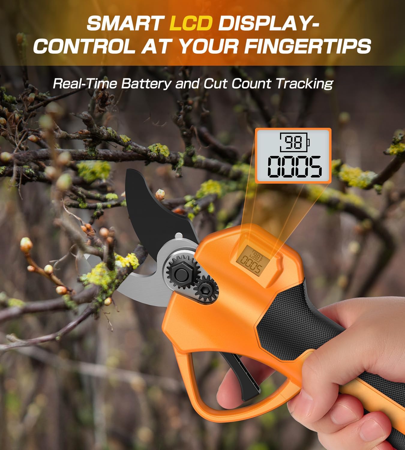 Electric Pruning Shears, Cordless Pruning Shears 1000W Brushless Power Shears 1.4'' Diameter Electric Pruner with LCD Display 2 * 2Ah Battery Pruning Shear Gift for Men Dad Husband Fathers Gardener