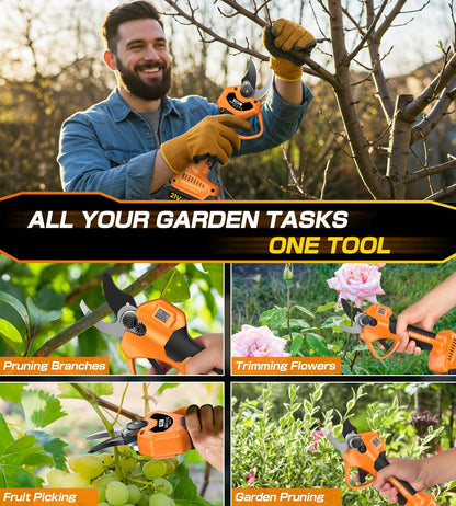 Electric Pruning Shears, Cordless Pruning Shears 1000W Brushless Power Shears 1.4'' Diameter Electric Pruner with LCD Display 2 * 2Ah Battery Pruning Shear Gift for Men Dad Husband Fathers Gardener
