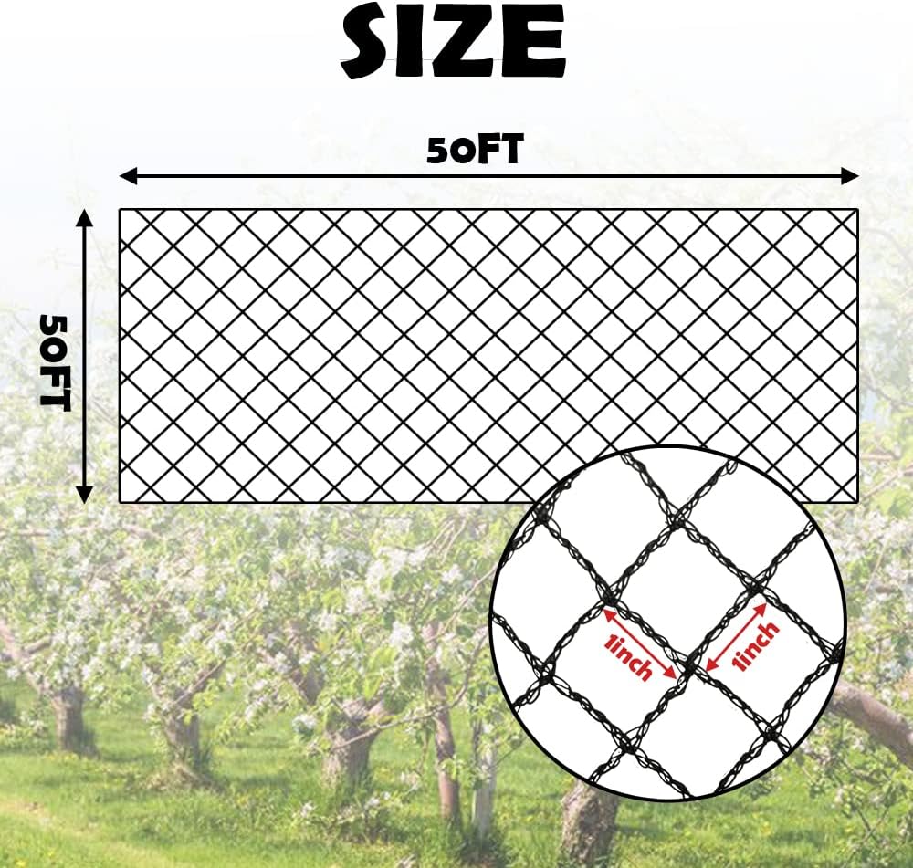Bird Netting 25x25 Ft, 1/2In Mesh Garden Bird Netting, Fruit Tree Netting
