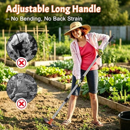 Weed Puller Tool with Long Handle, 60" Manual Weed Remover Tool, 2-in-1 Weeder Rake and Hoe Garden Tool, Uprooting Weeding Tool for Yard, Lawn, Patio, Garden