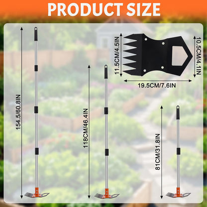 Weed Puller Tool with Long Handle, 60" Manual Weed Remover Tool, 2-in-1 Weeder Rake and Hoe Garden Tool, Uprooting Weeding Tool for Yard, Lawn, Patio, Garden