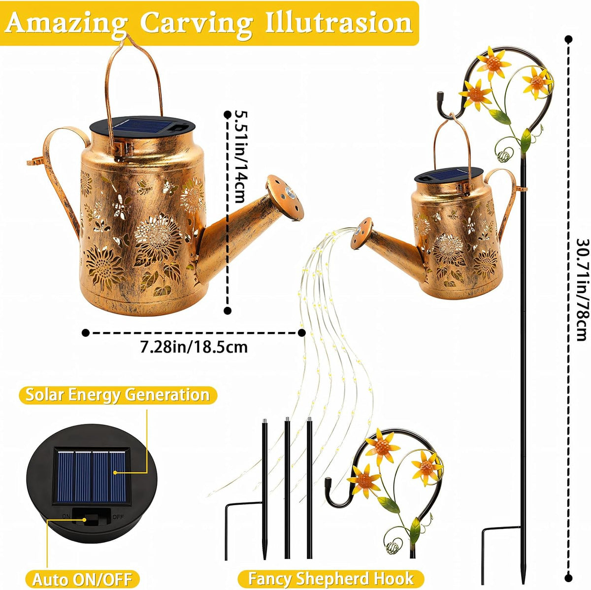 Solar Watering Can with Lights, Birthday Gifts for Mom Women Mother's Day, Outdoor Garden Decor Sunflower Solar Garden Lights for Outdoor Pathway Yard Lawn Patio, Waterproof Gardening Decorations