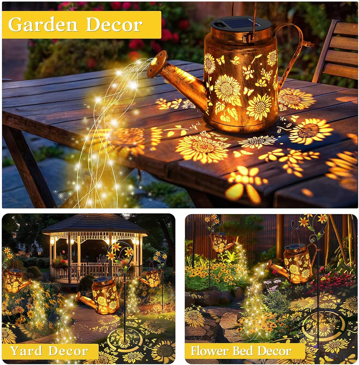 Solar Watering Can with Lights, Birthday Gifts for Mom Women Mother's Day, Outdoor Garden Decor Sunflower Solar Garden Lights for Outdoor Pathway Yard Lawn Patio, Waterproof Gardening Decorations