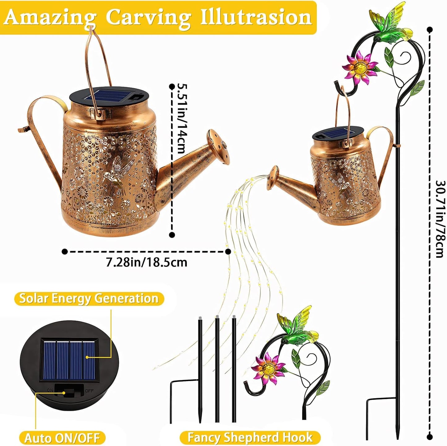 Solar Watering Can with Lights, Birthday Gifts for Mom Women Mother's Day, Outdoor Garden Decor Sunflower Solar Garden Lights for Outdoor Pathway Yard Lawn Patio, Waterproof Gardening Decorations