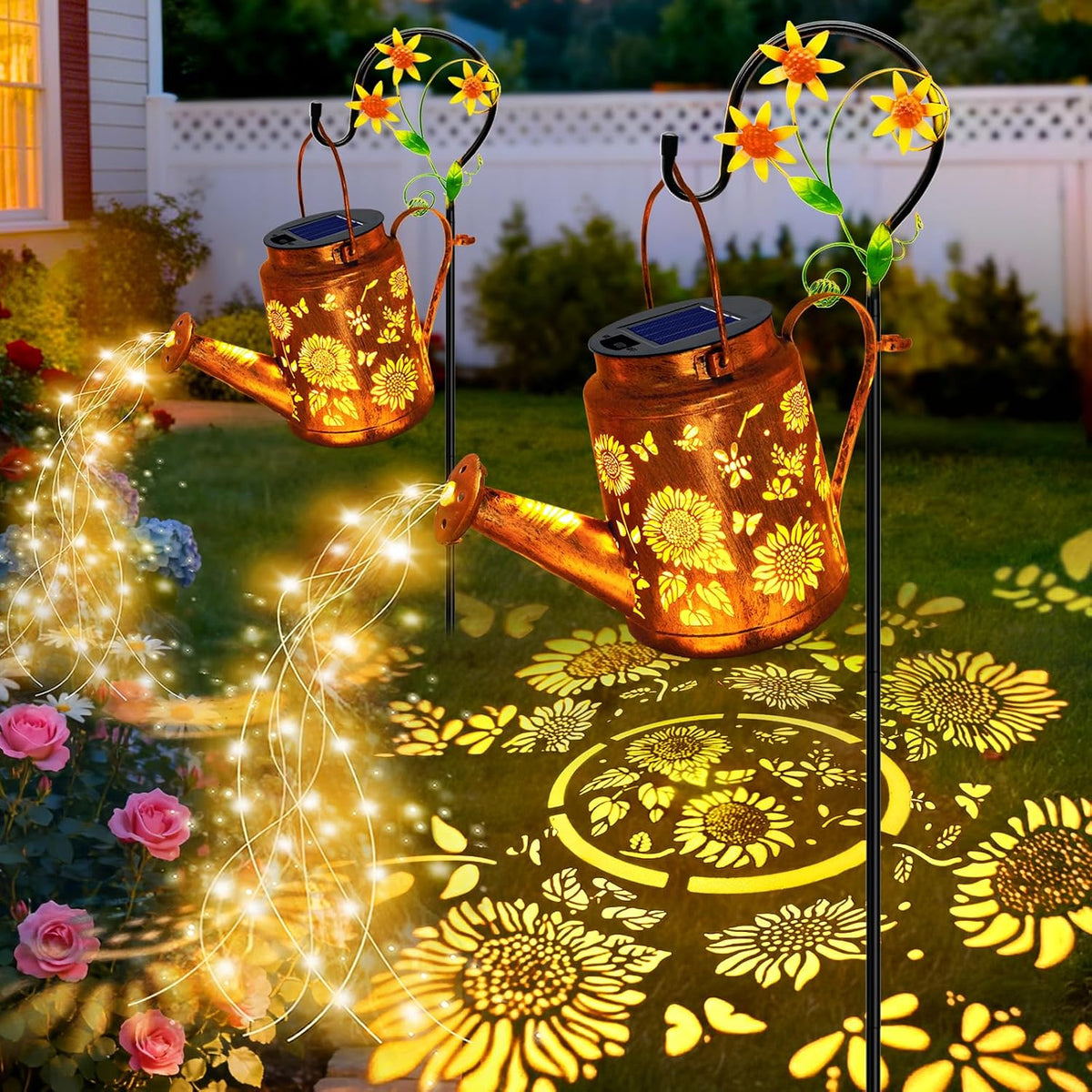 Solar Watering Can with Lights, Birthday Gifts for Mom Women Mother's Day, Outdoor Garden Decor Sunflower Solar Garden Lights for Outdoor Pathway Yard Lawn Patio, Waterproof Gardening Decorations