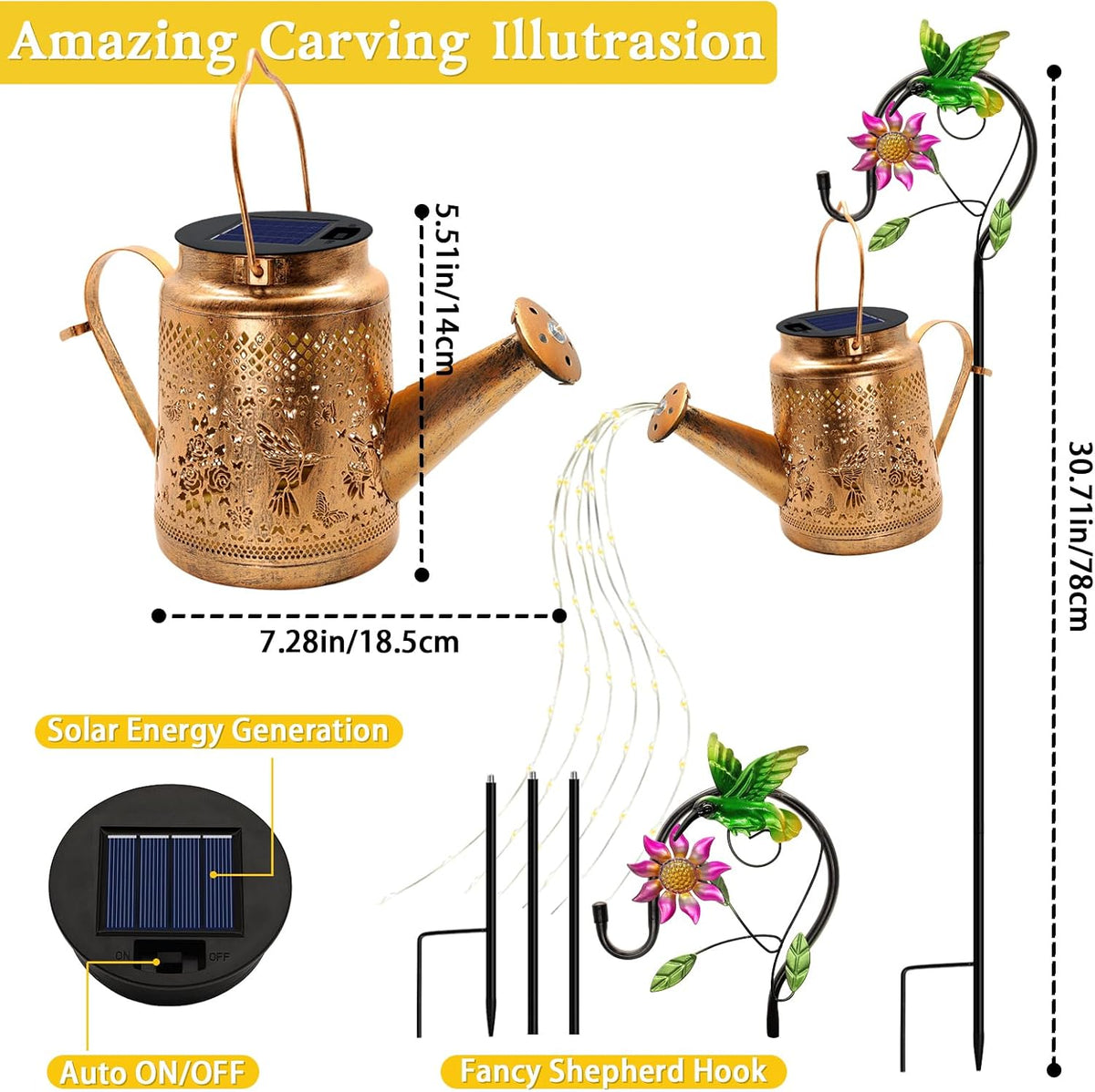 Solar Watering Can with Lights, Birthday Gifts for Mom Women Mother's Day, Outdoor Garden Decor Sunflower Solar Garden Lights for Outdoor Pathway Yard Lawn Patio, Waterproof Gardening Decorations