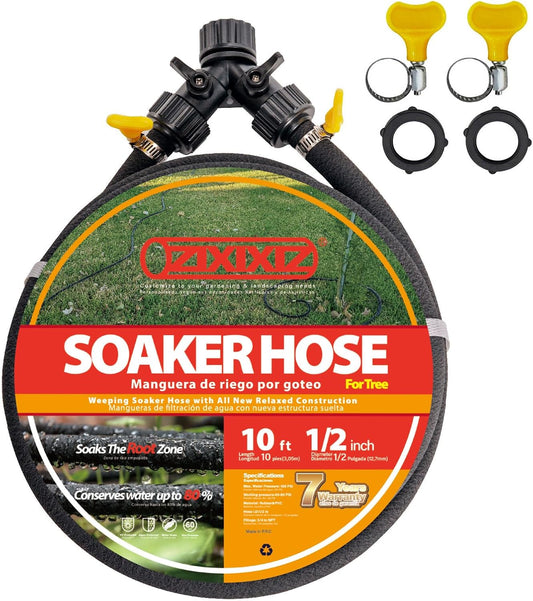 10FT 1/2-Inch Soaker Hose for Trees, Garden Soaker Hose Ring with Y Splitter,Leak-Resistant Watering System