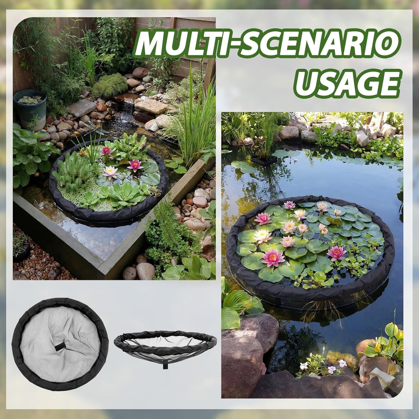 3 Pack Floating Plant Barrier Floating Island Plant Protector, Flora Fish Barrier for Garden Water Features Pond Protection(35/32/24 Inches)