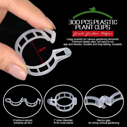300 PCS Plant Support Clips, Plastic Garden Plant Ties, Tomato Clips Trellis for Tomato Cucumber Flower Squash Vine, 1” Inner Diameter for Climbing Plants