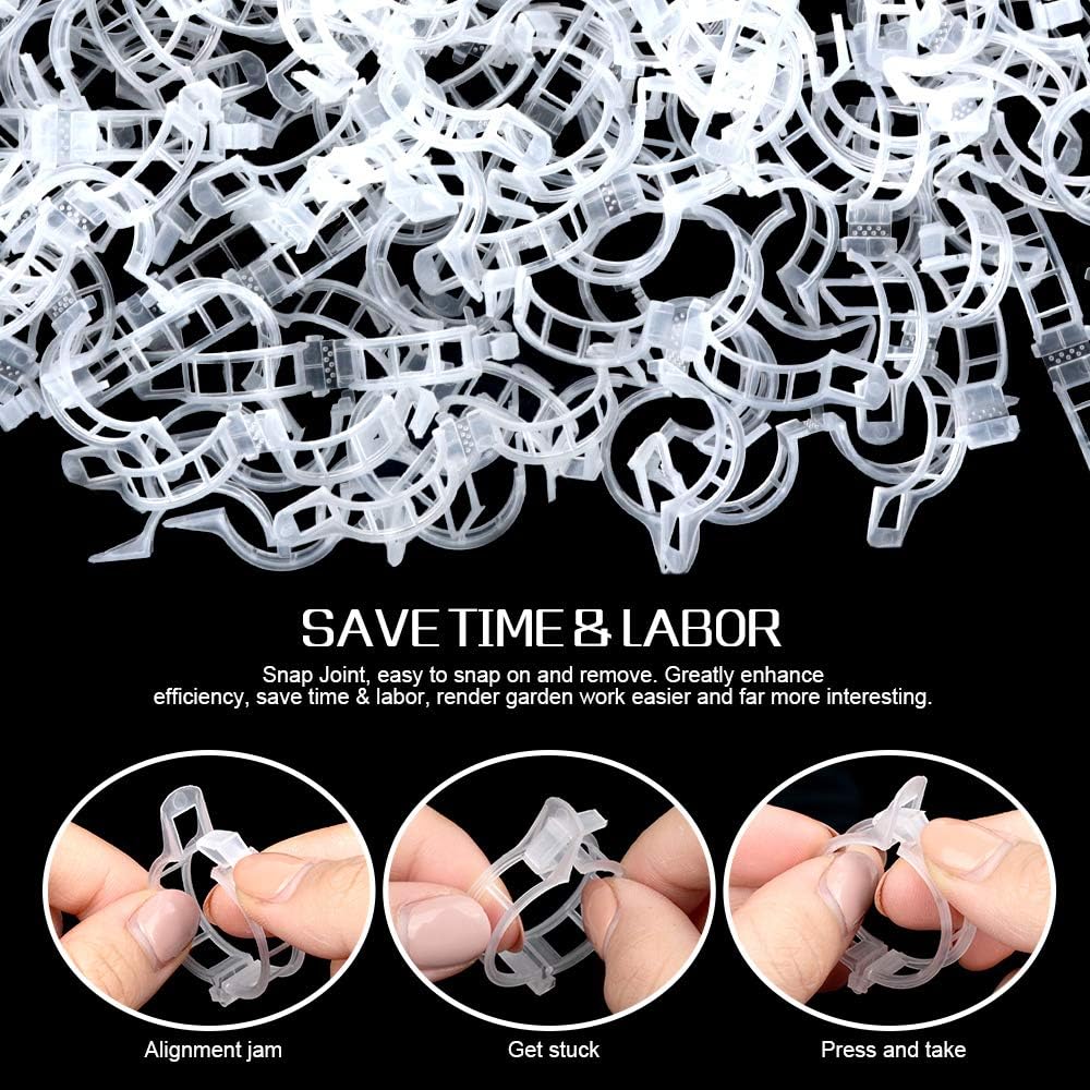 300 PCS Plant Support Clips, Plastic Garden Plant Ties, Tomato Clips Trellis for Tomato Cucumber Flower Squash Vine, 1” Inner Diameter for Climbing Plants