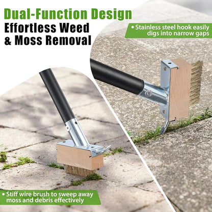 Crack Weeder Moss Remover Brush with 45 inch Handle,Manual Crevice Weeding Tool Stand Weed Puller Grout Brush for Deck,Patio,Sidewalk, Walkway,Driveway, Paving,Crevice Cleaning Tool