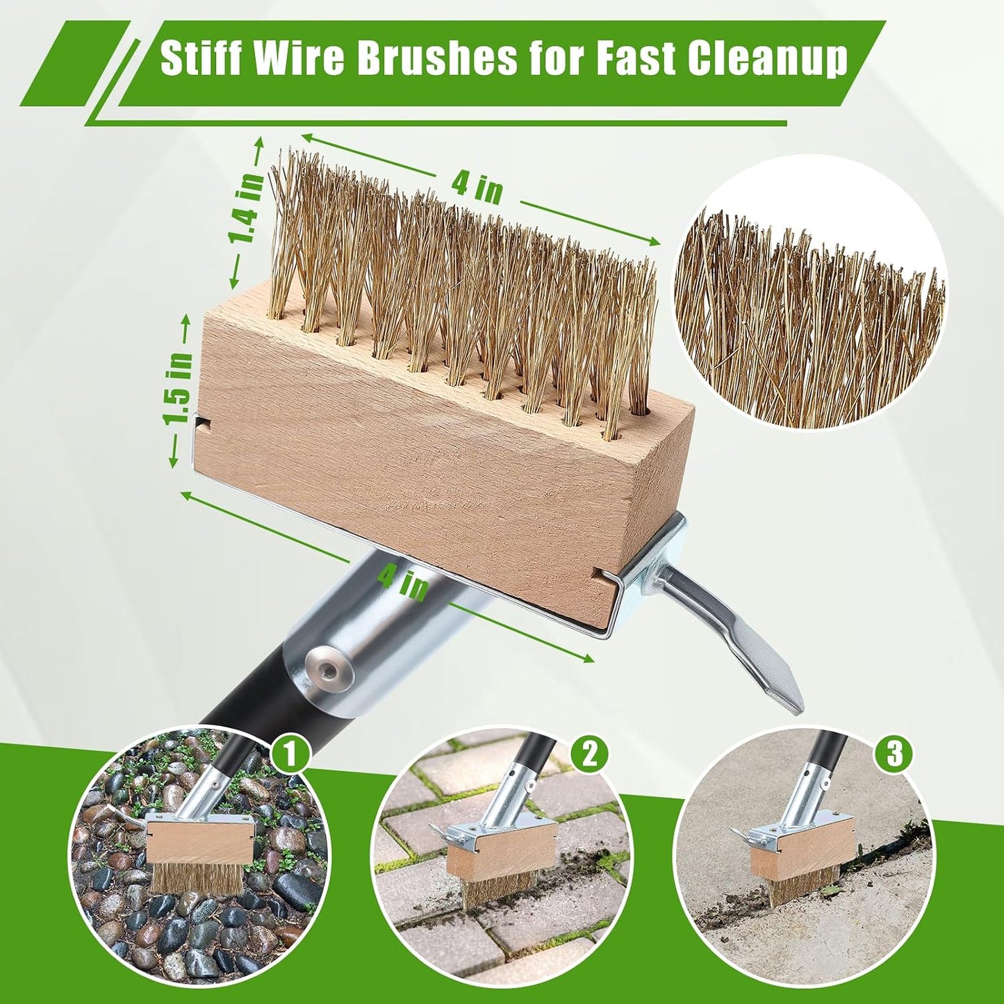 Crack Weeder Moss Remover Brush with 45 inch Handle,Manual Crevice Weeding Tool Stand Weed Puller Grout Brush for Deck,Patio,Sidewalk, Walkway,Driveway, Paving,Crevice Cleaning Tool