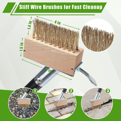 Crack Weeder Moss Remover Brush with 45 inch Handle,Manual Crevice Weeding Tool Stand Weed Puller Grout Brush for Deck,Patio,Sidewalk, Walkway,Driveway, Paving,Crevice Cleaning Tool