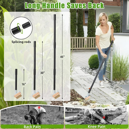 Crack Weeder Moss Remover Brush with 45 inch Handle,Manual Crevice Weeding Tool Stand Weed Puller Grout Brush for Deck,Patio,Sidewalk, Walkway,Driveway, Paving,Crevice Cleaning Tool