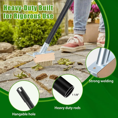 Crack Weeder Moss Remover Brush with 45 inch Handle,Manual Crevice Weeding Tool Stand Weed Puller Grout Brush for Deck,Patio,Sidewalk, Walkway,Driveway, Paving,Crevice Cleaning Tool