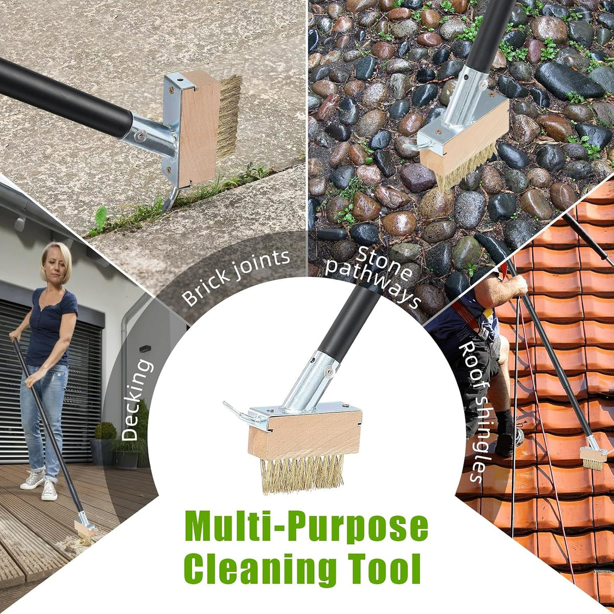 Crack Weeder Moss Remover Brush with 45 inch Handle,Manual Crevice Weeding Tool Stand Weed Puller Grout Brush for Deck,Patio,Sidewalk, Walkway,Driveway, Paving,Crevice Cleaning Tool