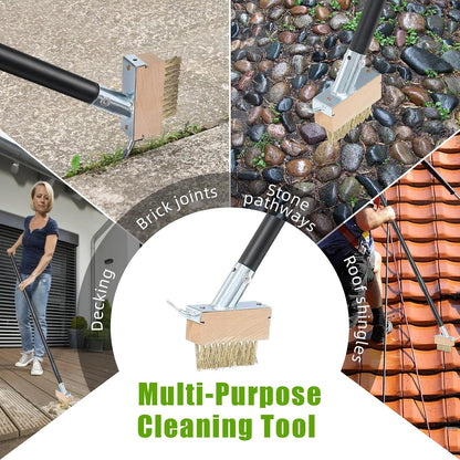 Crack Weeder Moss Remover Brush with 45 inch Handle,Manual Crevice Weeding Tool Stand Weed Puller Grout Brush for Deck,Patio,Sidewalk, Walkway,Driveway, Paving,Crevice Cleaning Tool